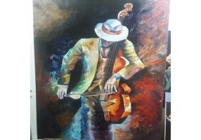 تابلوی نقاشی رنگ و روغن مرد گیتاریست